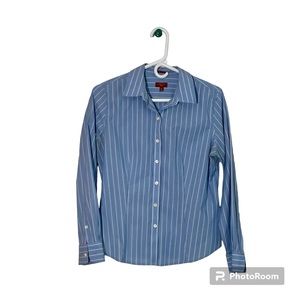 Talbots wrinkle resistant vertical striped blue button-up size 10P